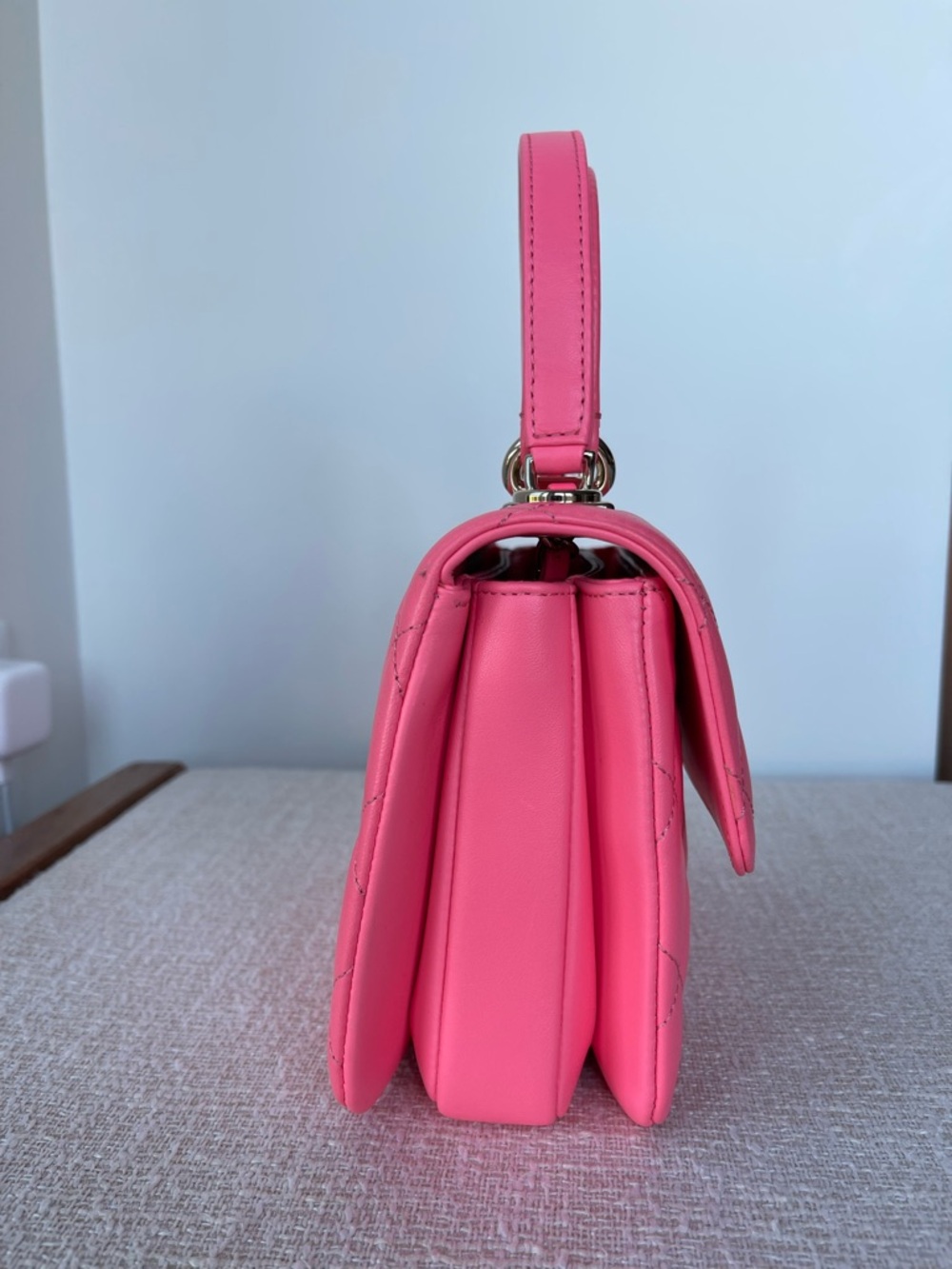 Chanel Mini Quilted Flap Bag Crossbody Top handle Bubblegum-Coral Pink RARE - Picture 6 of 15
